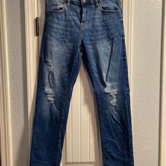 Lazer Mens Jeans New 31 x 30 Dark Blue Denim Slim Fit Ripped Distressed - Picture 1 of 6